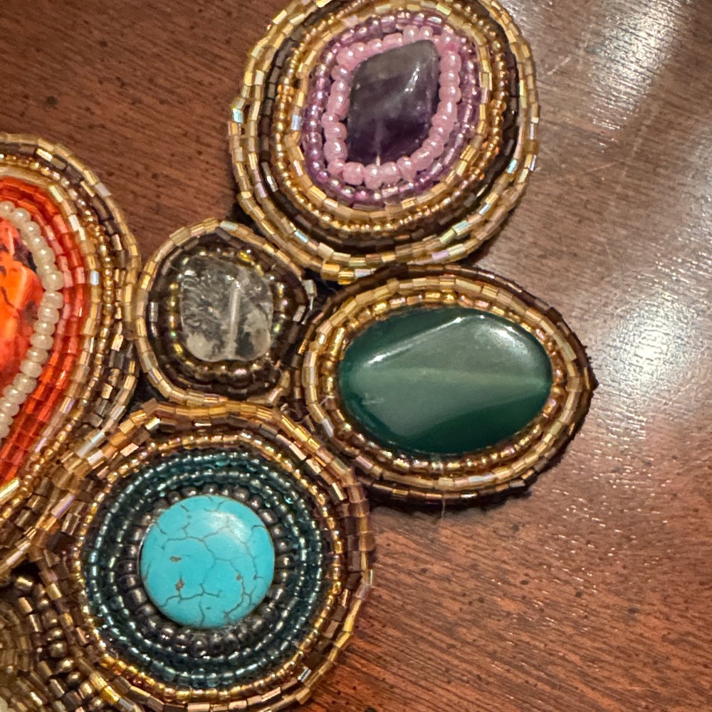 Bohemian Multicolor Beaded Bib Necklace by Natasha - Picture 4 of 13